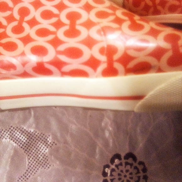 Coach Womens Sassy Red and White Rubber Rain Boots Size 8 - Picture 2 of 8